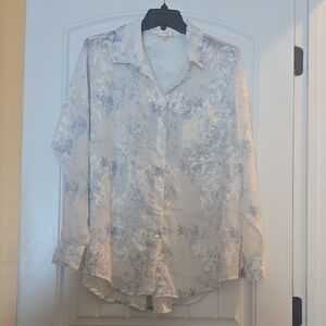 Men's Floral Casual Shirt in Blue and White